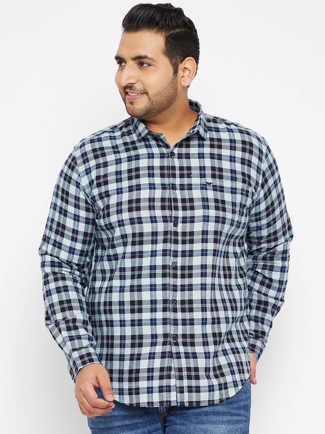 

SHOWOFF Plus Plus Size Tartan Checks Comfort Fit Cotton Casual Shirt, Navy blue