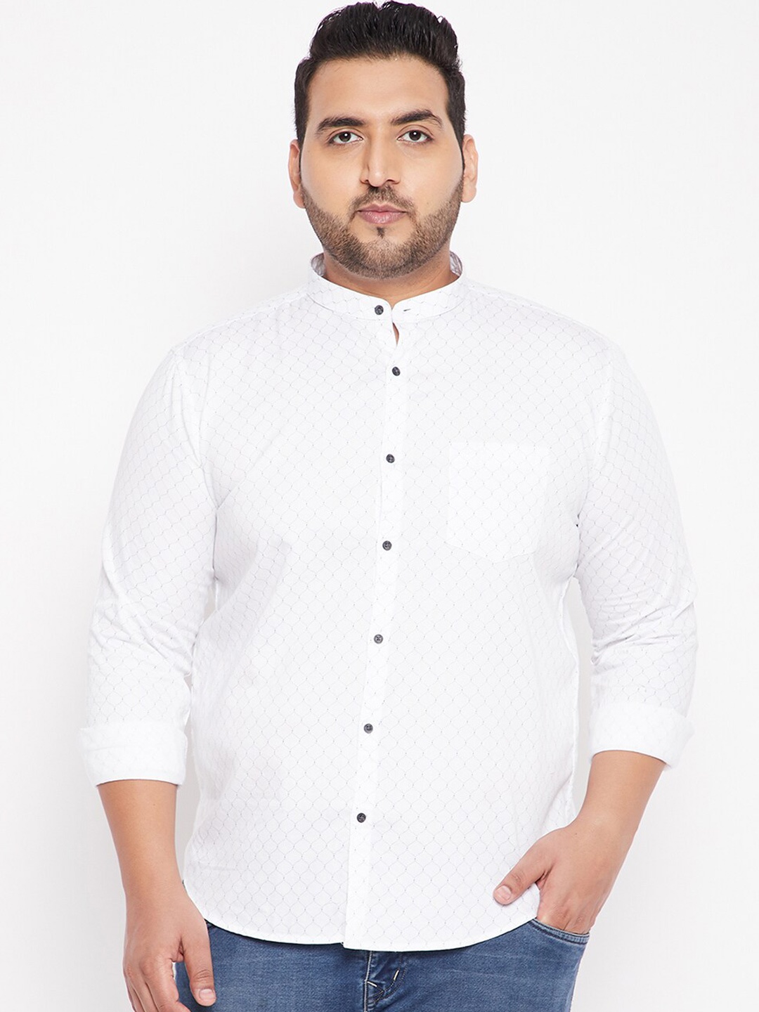 

SHOWOFF Plus Men Plus Size Comfort Printed Cotton Casual Shirt, White