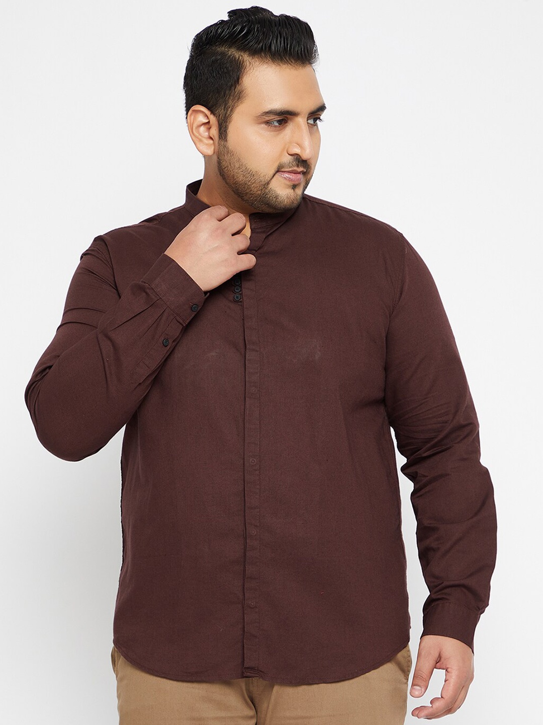 

SHOWOFF Plus Comfort Spread Collar Cotton Casual Shirt, Brown