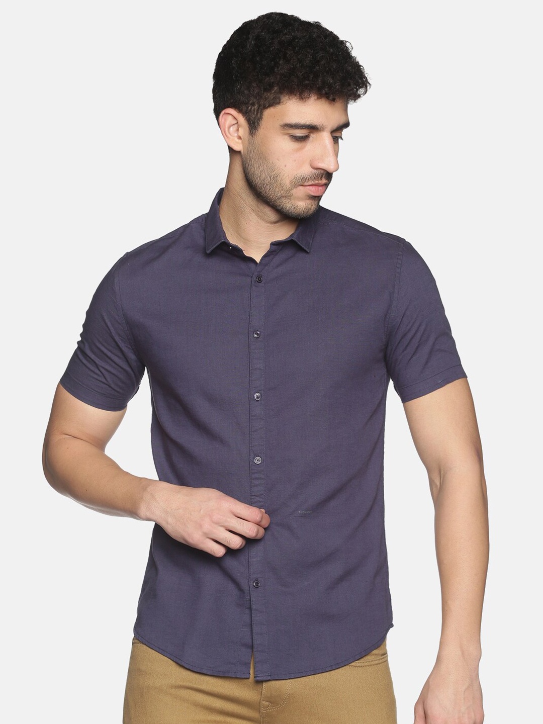 

SHOWOFF Spread Collar Comfort Fit Linen Casual Shirt, Blue