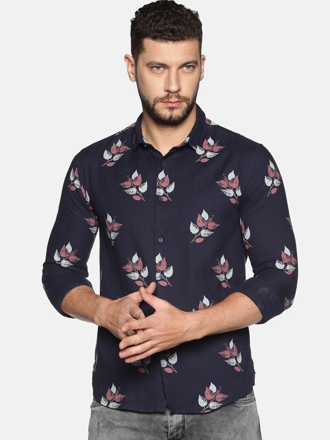 

SHOWOFF Floral Printed Comfort Fit Cotton Casual Shirt, Navy blue
