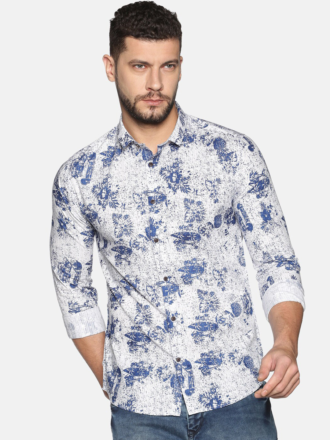 

SHOWOFF Floral Printed Comfort Fit Cotton Casual Shirt, White