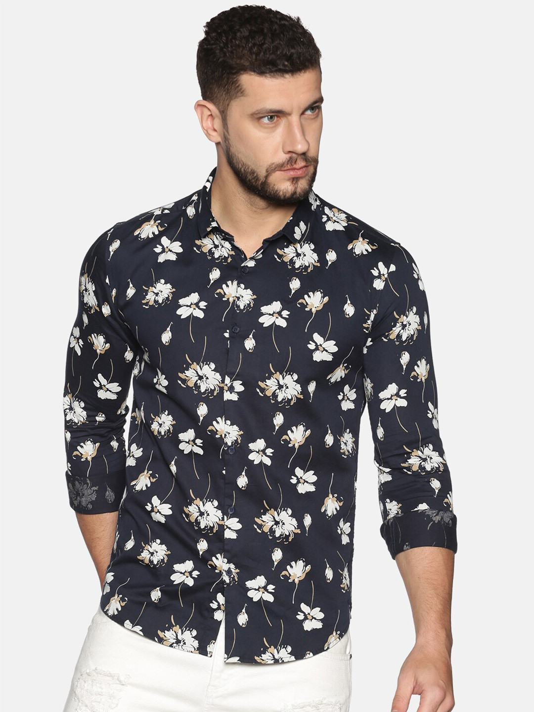 

SHOWOFF Comfort Fit Floral Printed Cotton Casual Shirt, Navy blue