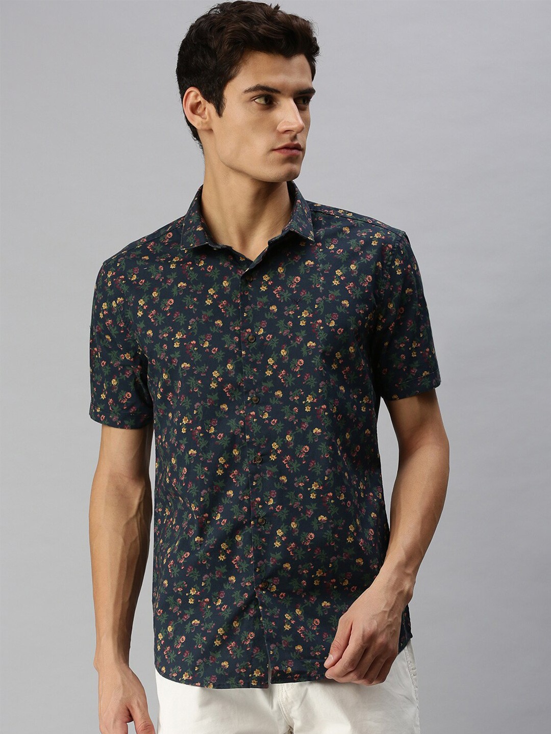 

SHOWOFF Floral Printed Comfort Fit Cotton Casual Shirt, Navy blue