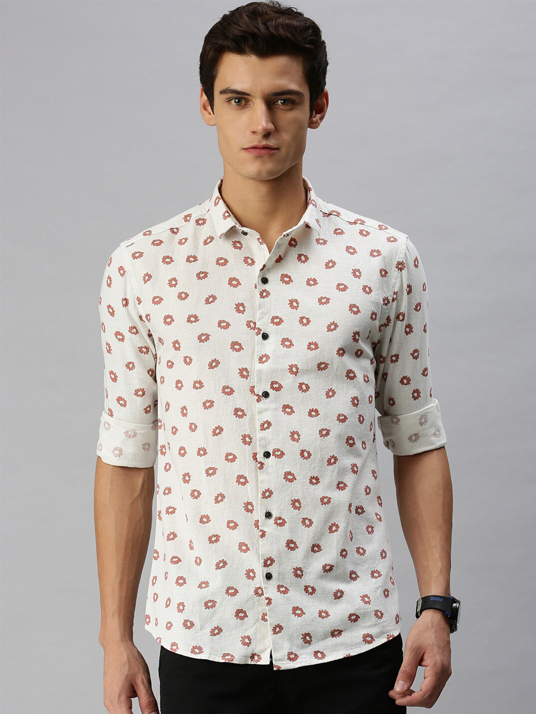 

SHOWOFF Floral Printed Comfort Fit Cotton Casual Shirt, Cream