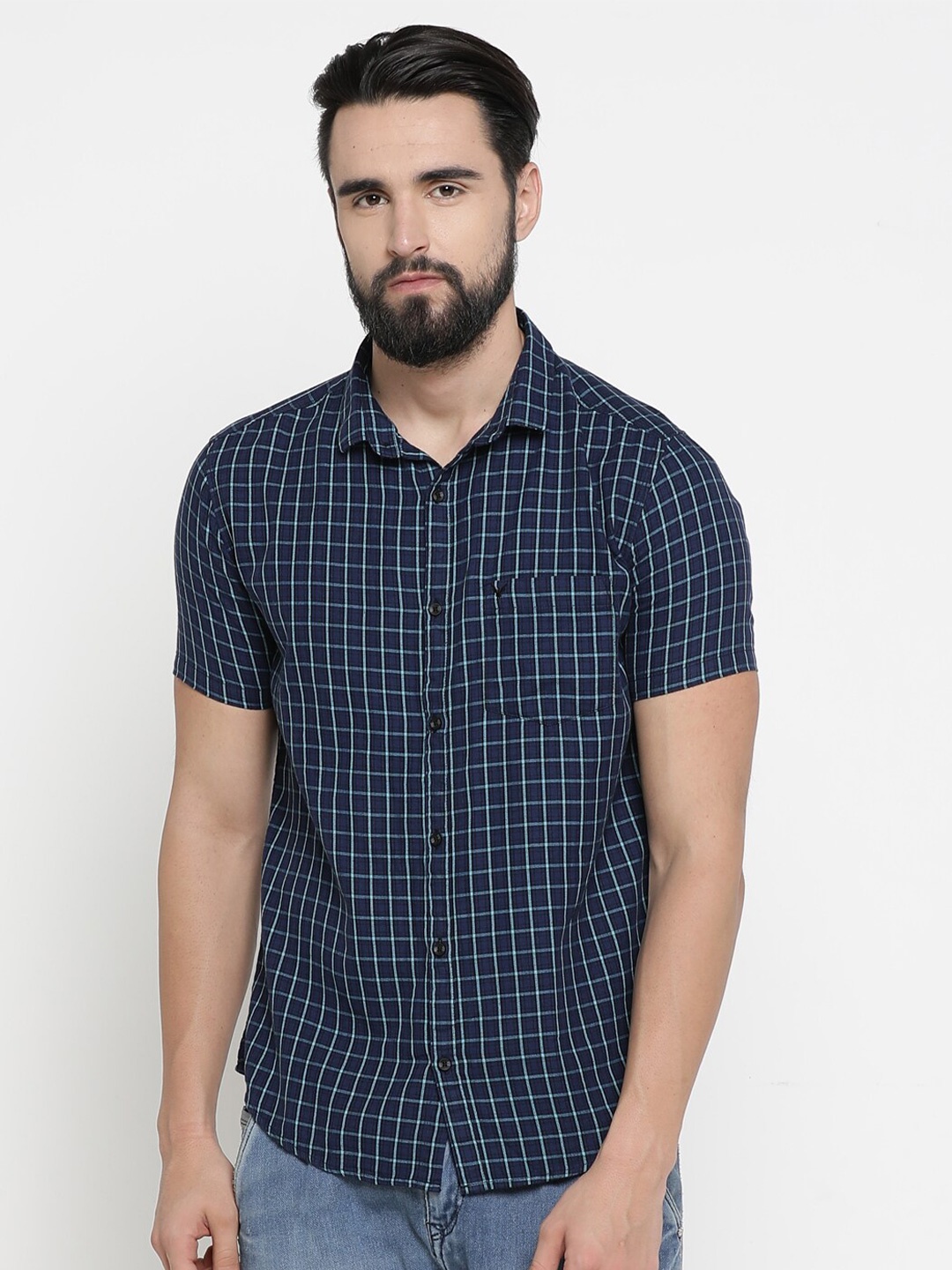 

SHOWOFF Comfort Grid Tattersall Checked Casual Shirt, Blue