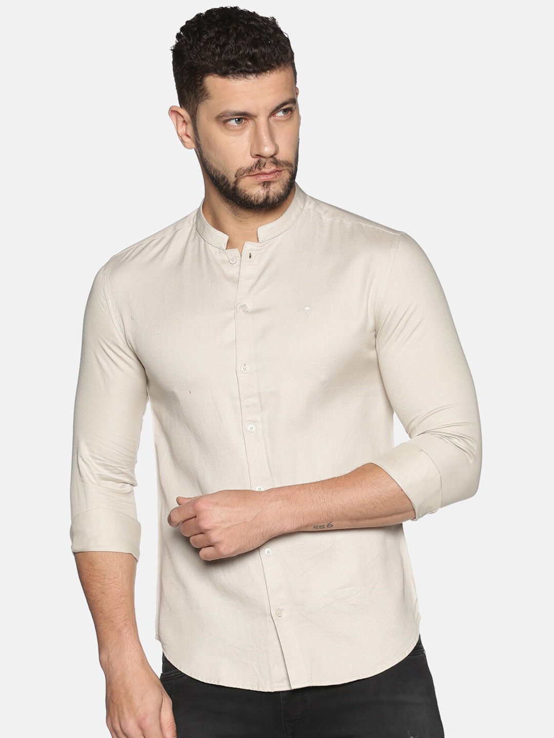 

SHOWOFF Mandarin Collar Comfort Fit Cotton Casual Shirt, Off white