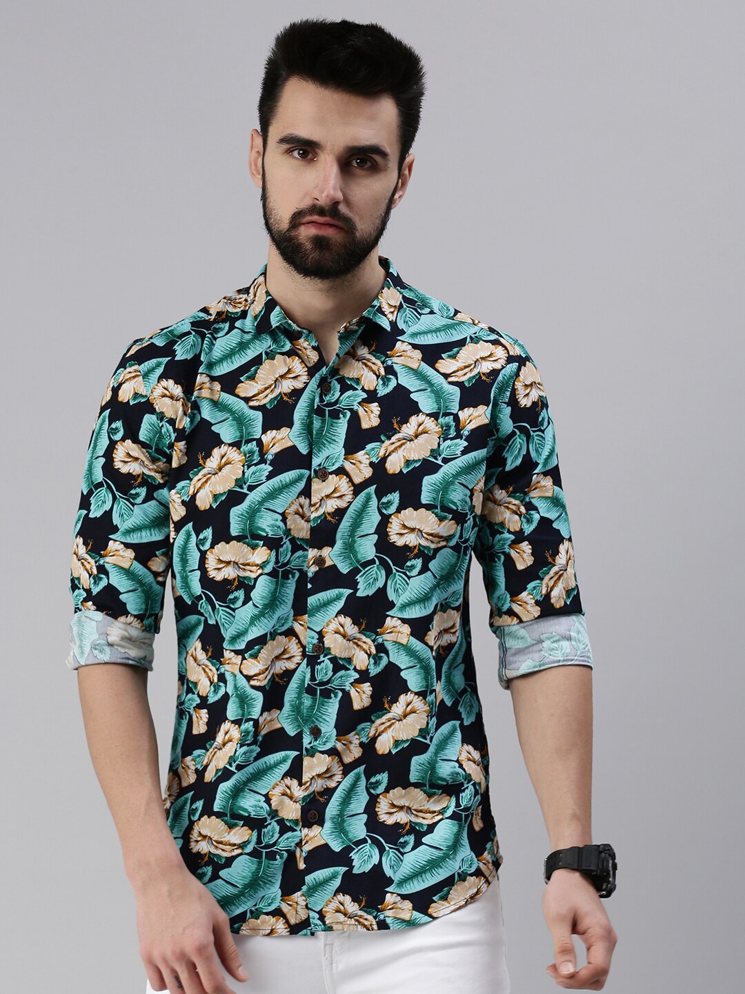 

SHOWOFF Floral Printed Comfort Fit Cotton Casual Shirt, Navy blue