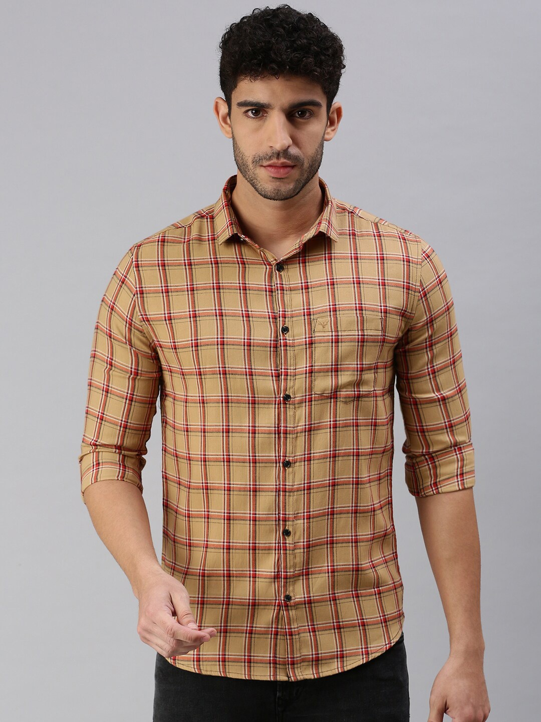 

SHOWOFF Comfort Tartan Checked Cotton Casual Shirt, Brown