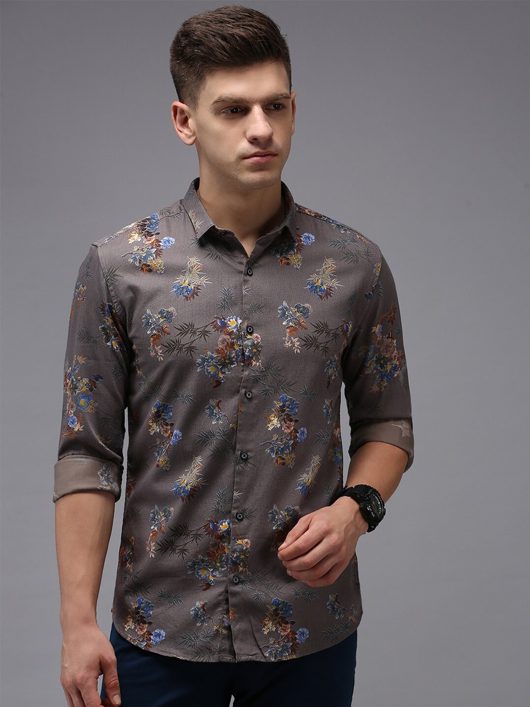 

SHOWOFF Floral Printed Comfort Fit Cotton Casual Shirt, Grey