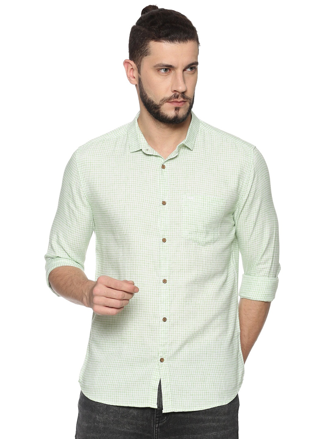 

SHOWOFF Comfort Opaque Checked Casual Shirt, Green