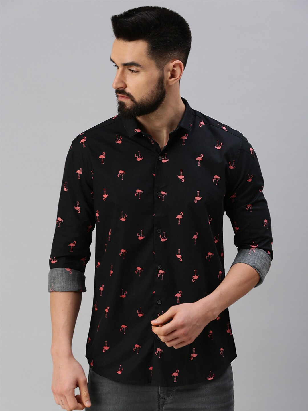 

SHOWOFF Conversational Printed Comfort-Fit Cotton Casual Shirt, Black