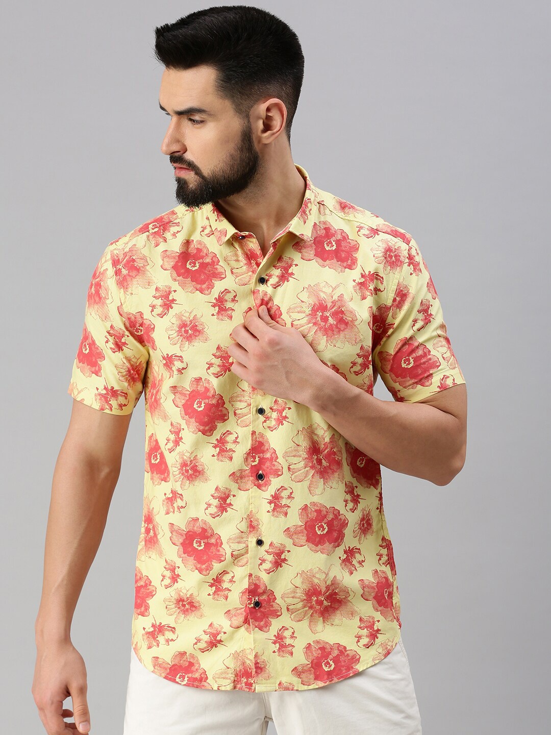 

SHOWOFF Comfort Fit Floral Printed Casual Shirt, Yellow