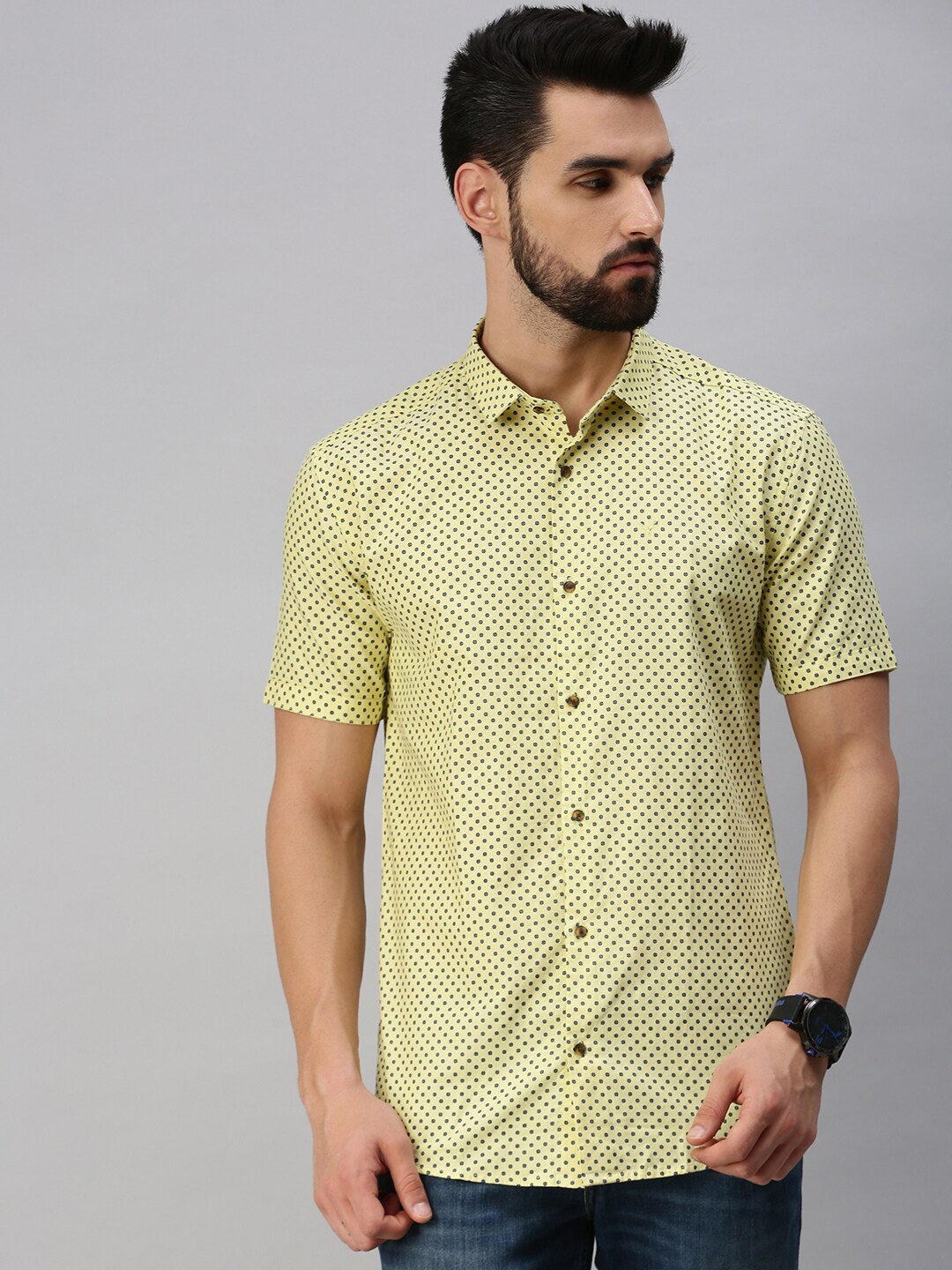 

SHOWOFF Premium Micro Ditsy Printed Casual Shirt, Yellow