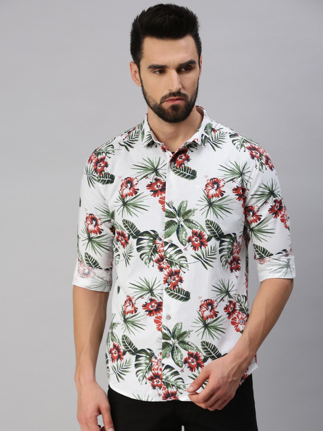

SHOWOFF Comfort Fit Floral Printed Cotton Casual Shirt, White