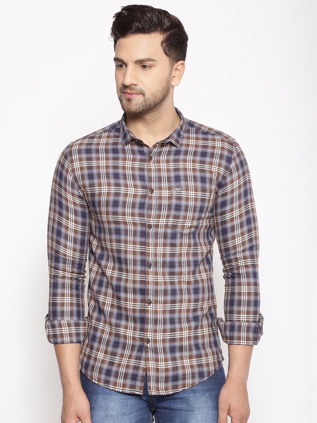 

SHOWOFF Comfort Fit Tartan Checks Cotton Casual Shirt, Brown