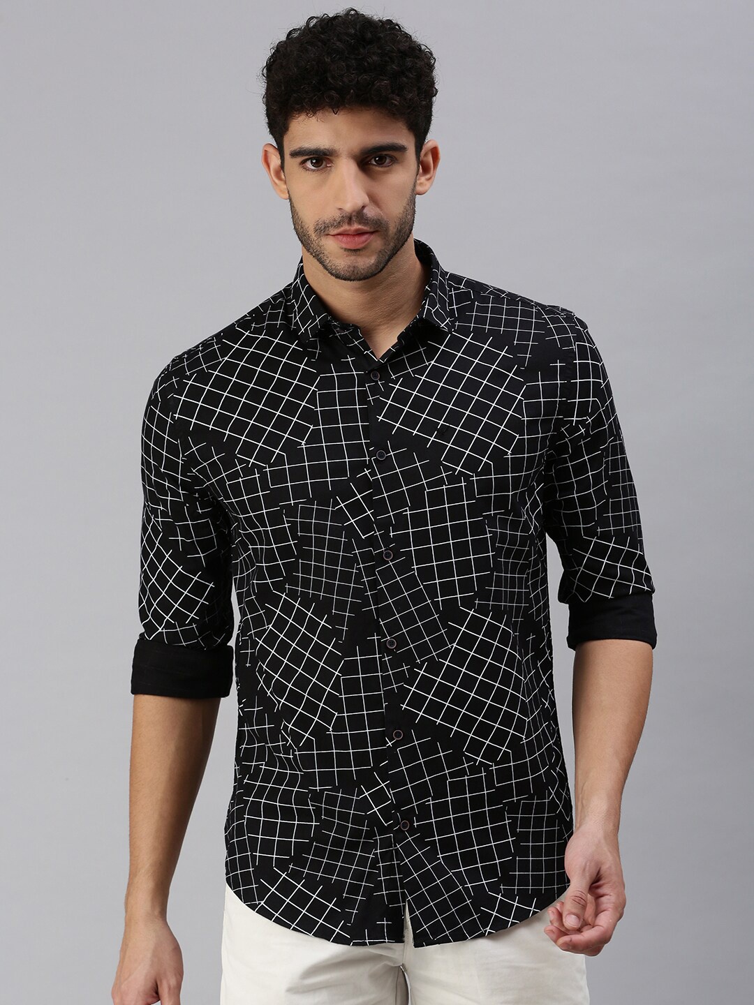 

SHOWOFF Comfort Fit Checked Casual Shirt, Black