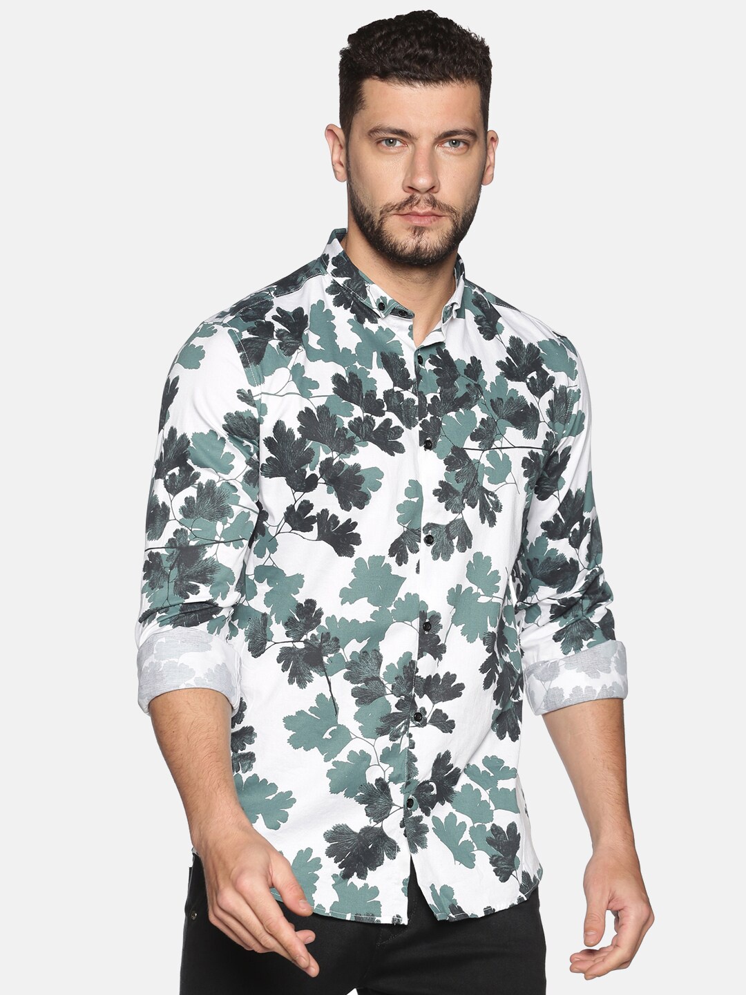 

SHOWOFF Comfort Fit Floral Printed Cotton Casual Shirt, White