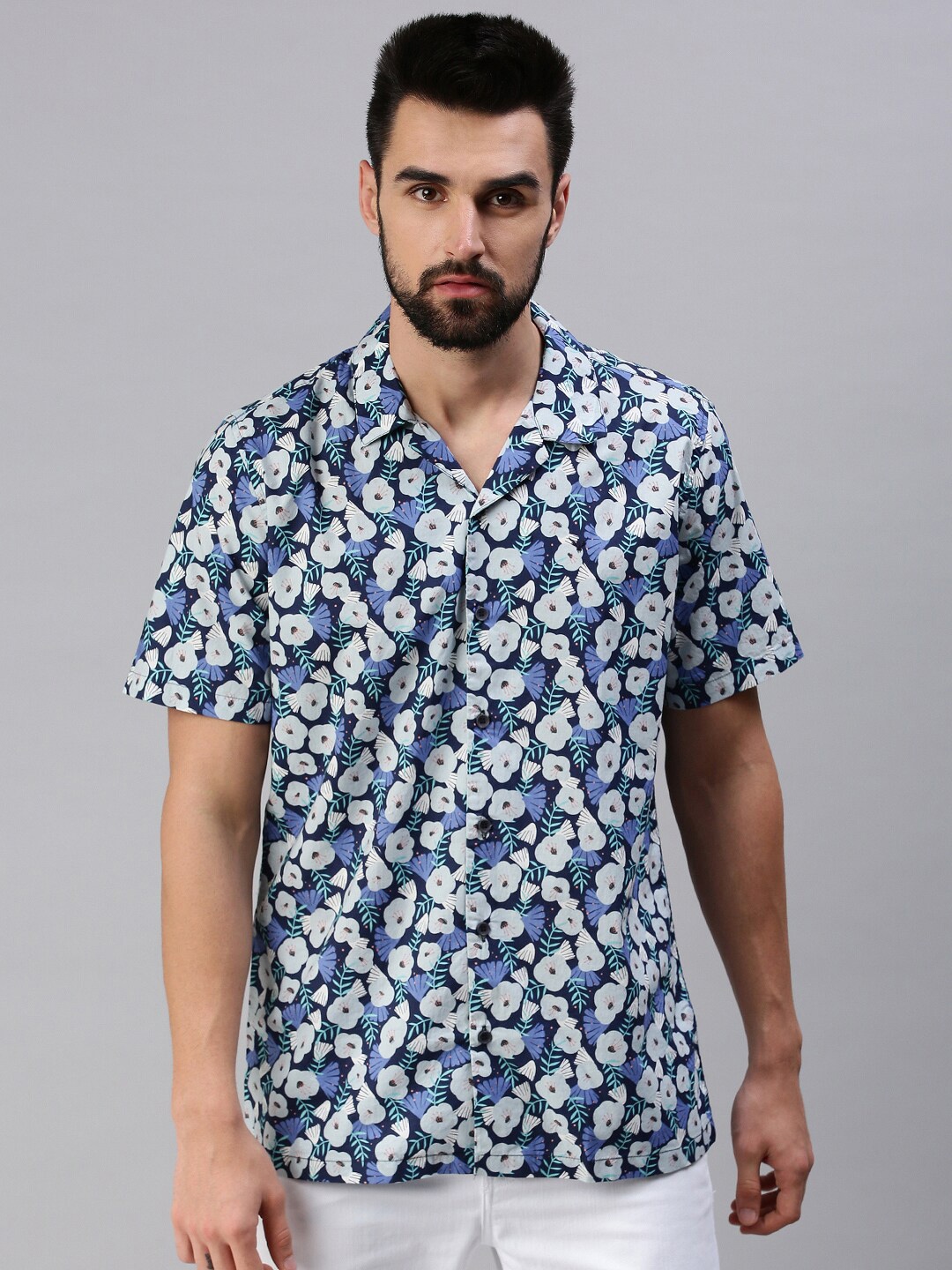 

SHOWOFF Comfort Fit Floral Printed Casual Shirt, Navy blue