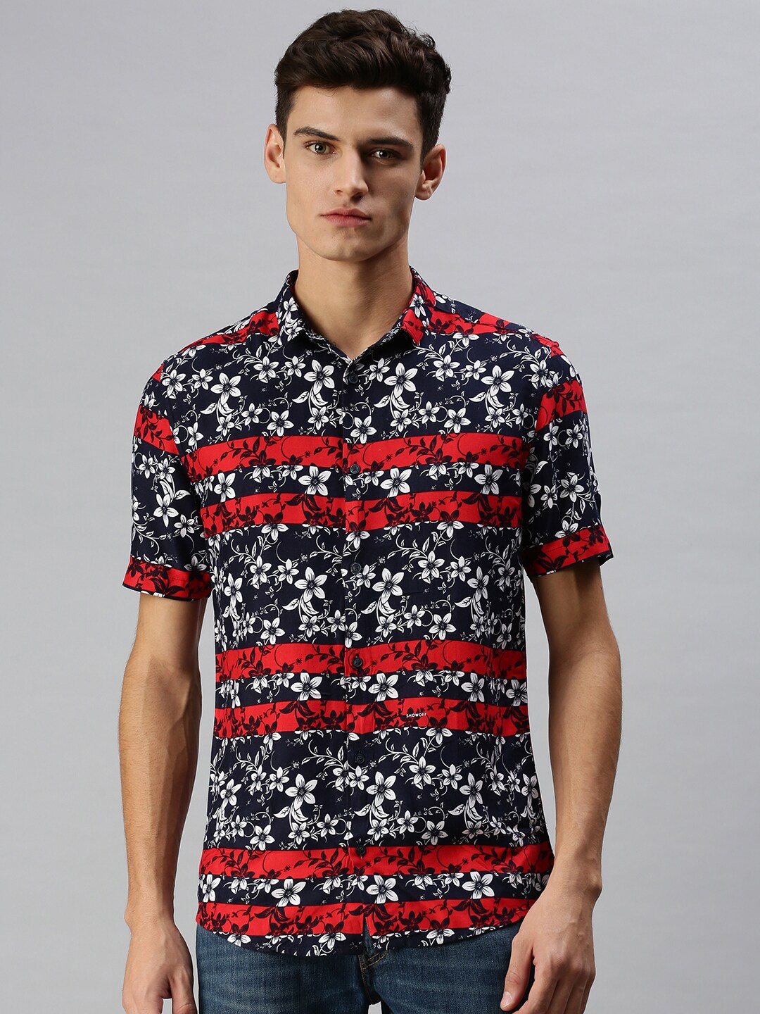 

SHOWOFF Premium Floral Printed Casual Shirt, Navy blue