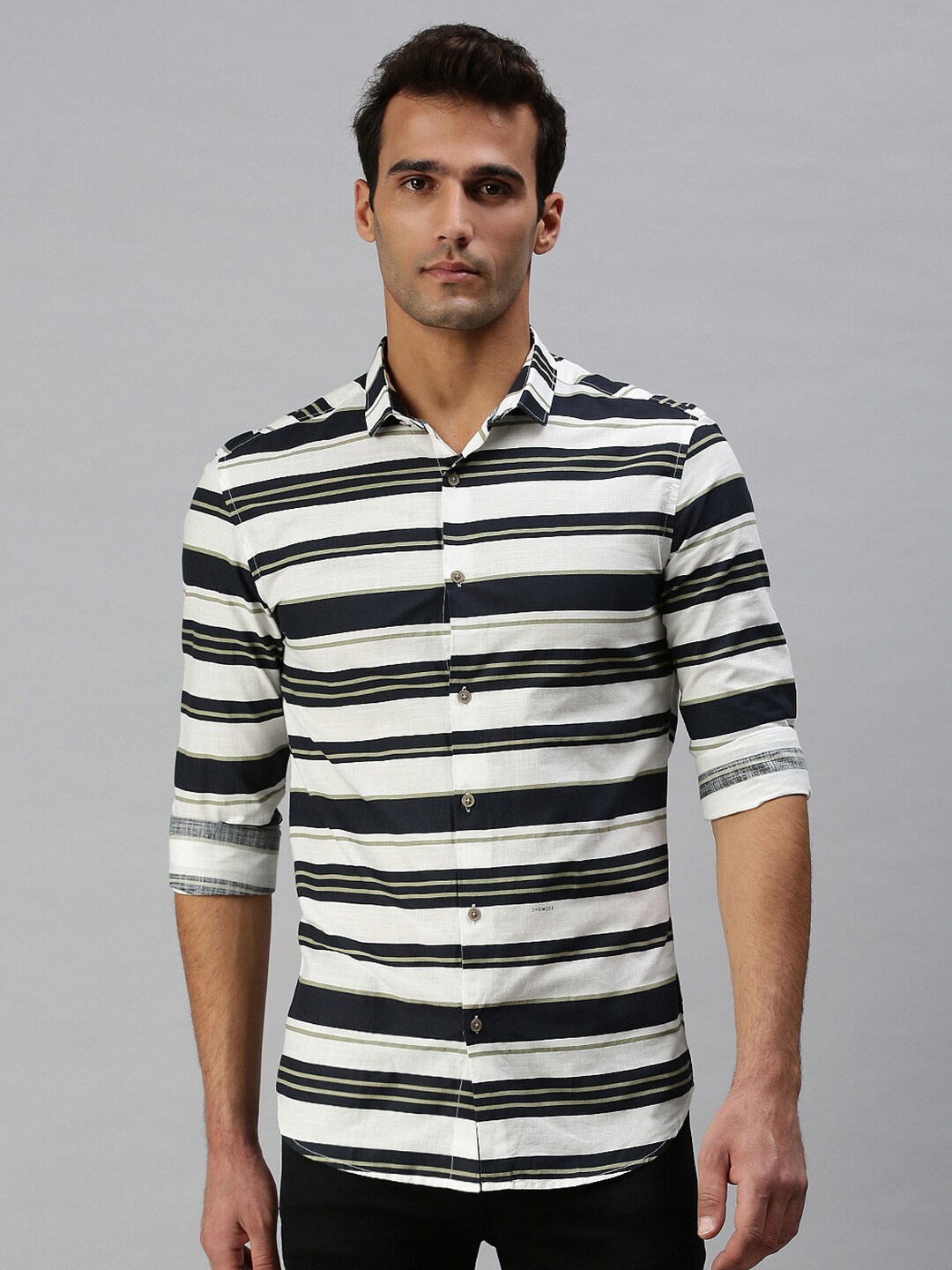

SHOWOFF Comfort Fit Horizontal Stripes Casual Shirt, White