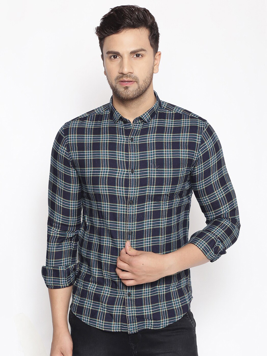 

SHOWOFF Comfort Fit Buffalo Checks Cotton Casual Shirt, Navy blue