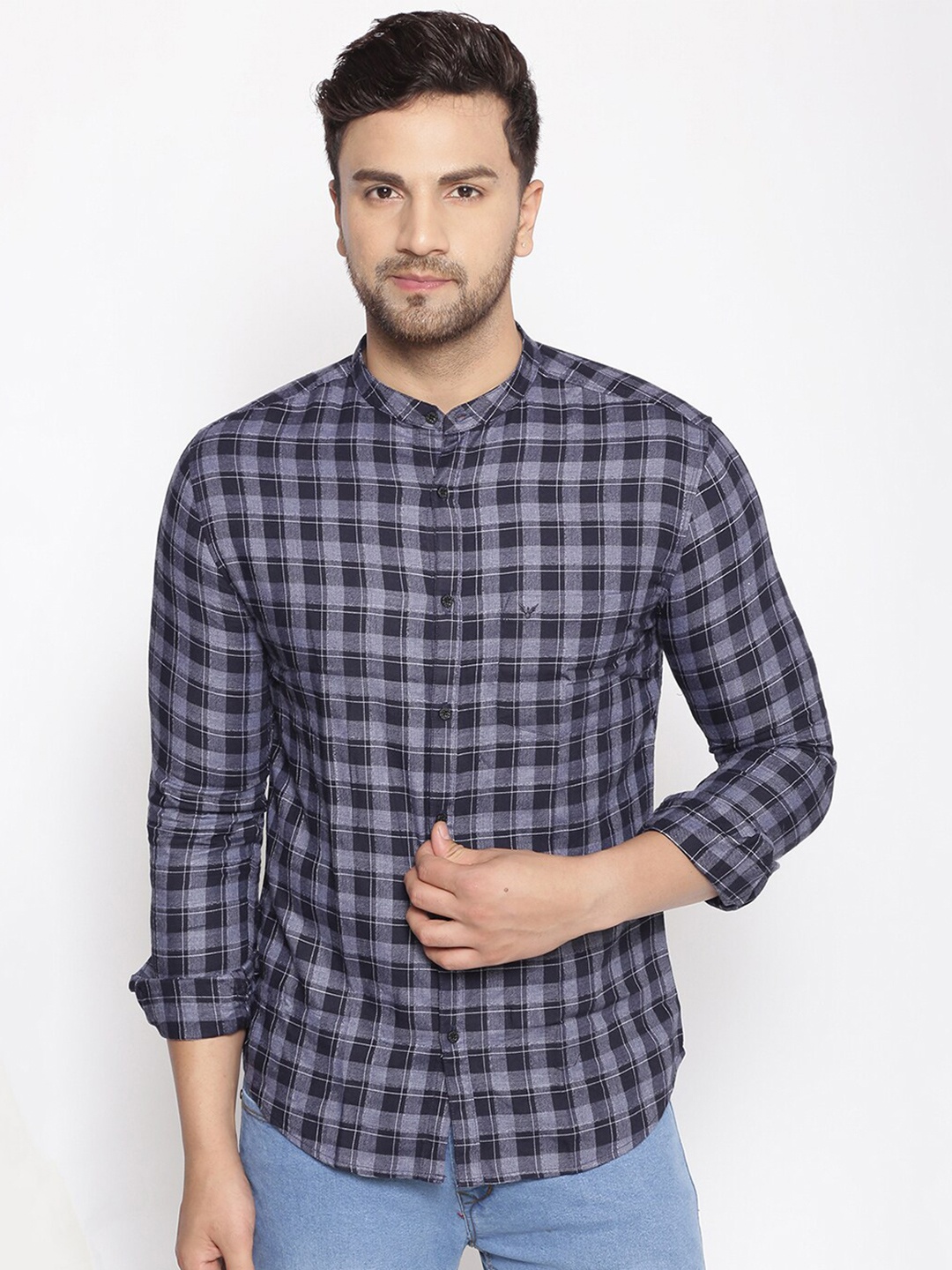 

SHOWOFF Comfort Fit Tartan Checks Cotton Casual Shirt, Navy blue