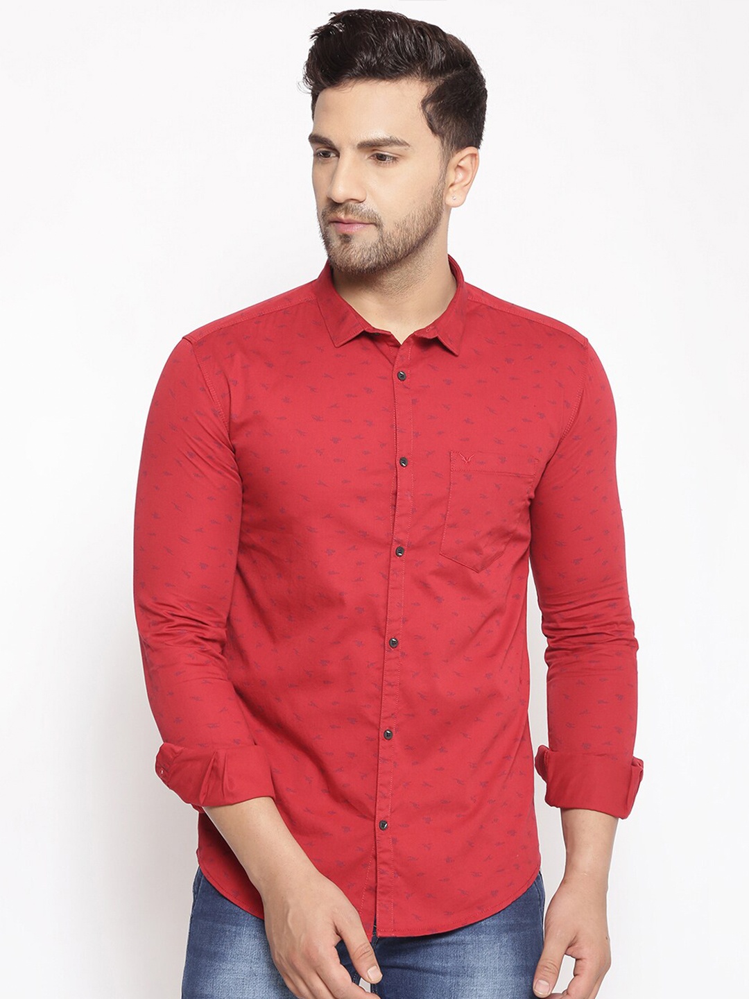 

SHOWOFF Comfort Fit Micro Ditsy Printed Cotton Casual Shirt, Red