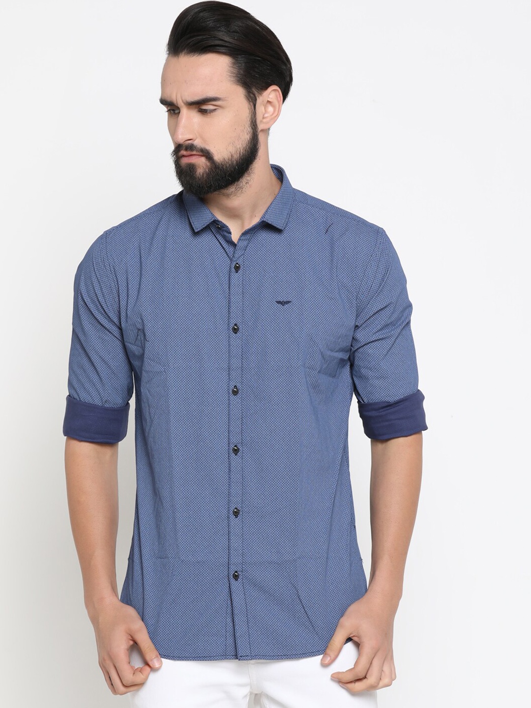 

SHOWOFF Comfort Fit Micro Ditsy Printed Cotton Casual Shirt, Navy blue