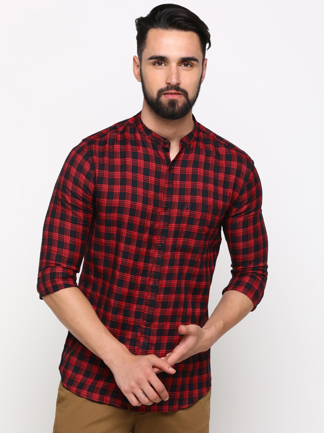 

SHOWOFF Buffalo Checks Comfort-Fit Cotton Casual Shirt, Red