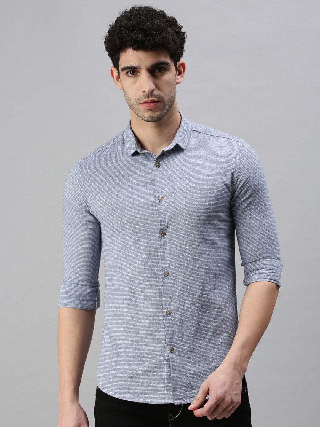 

SHOWOFF Comfort Fit Striped Cotton Casual Shirt, Blue