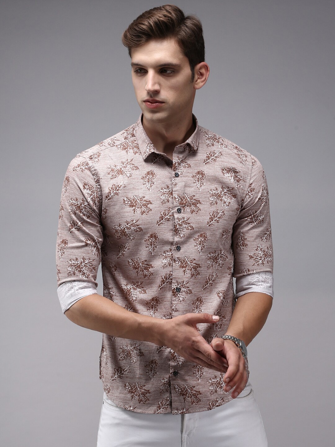 

SHOWOFF Comfort Fit Floral Printed Cotton Casual Shirt, Brown