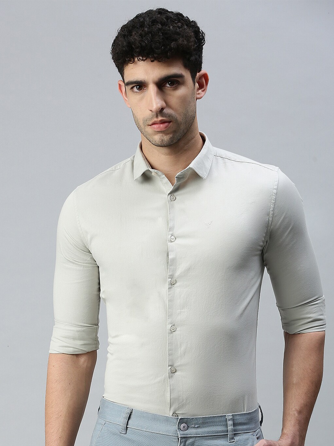 

SHOWOFF Spread Collar Premium Opaque Casual Shirt, Beige