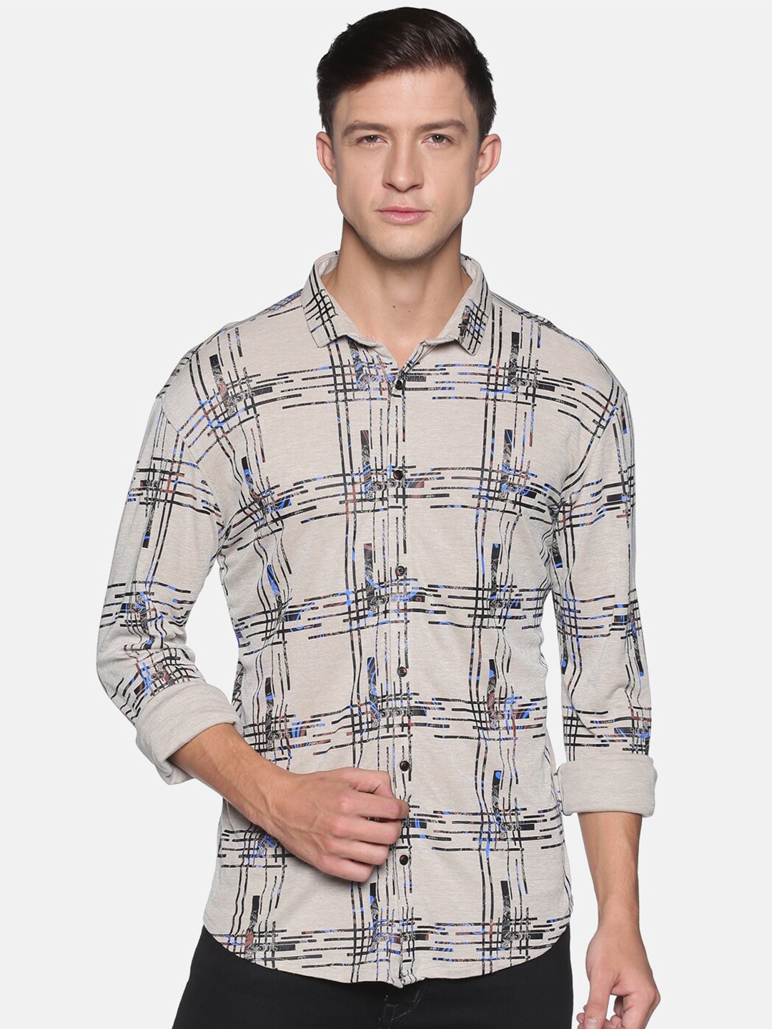 

SHOWOFF Comfort Fit Checked Cotton Casual Shirt, Beige