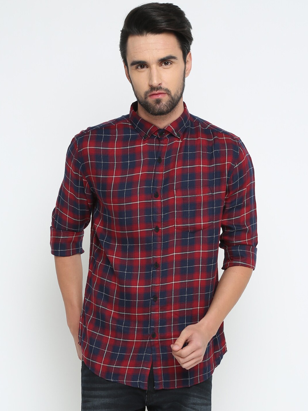 

SHOWOFF Comfort Tartan Checked Casual Shirt, Red