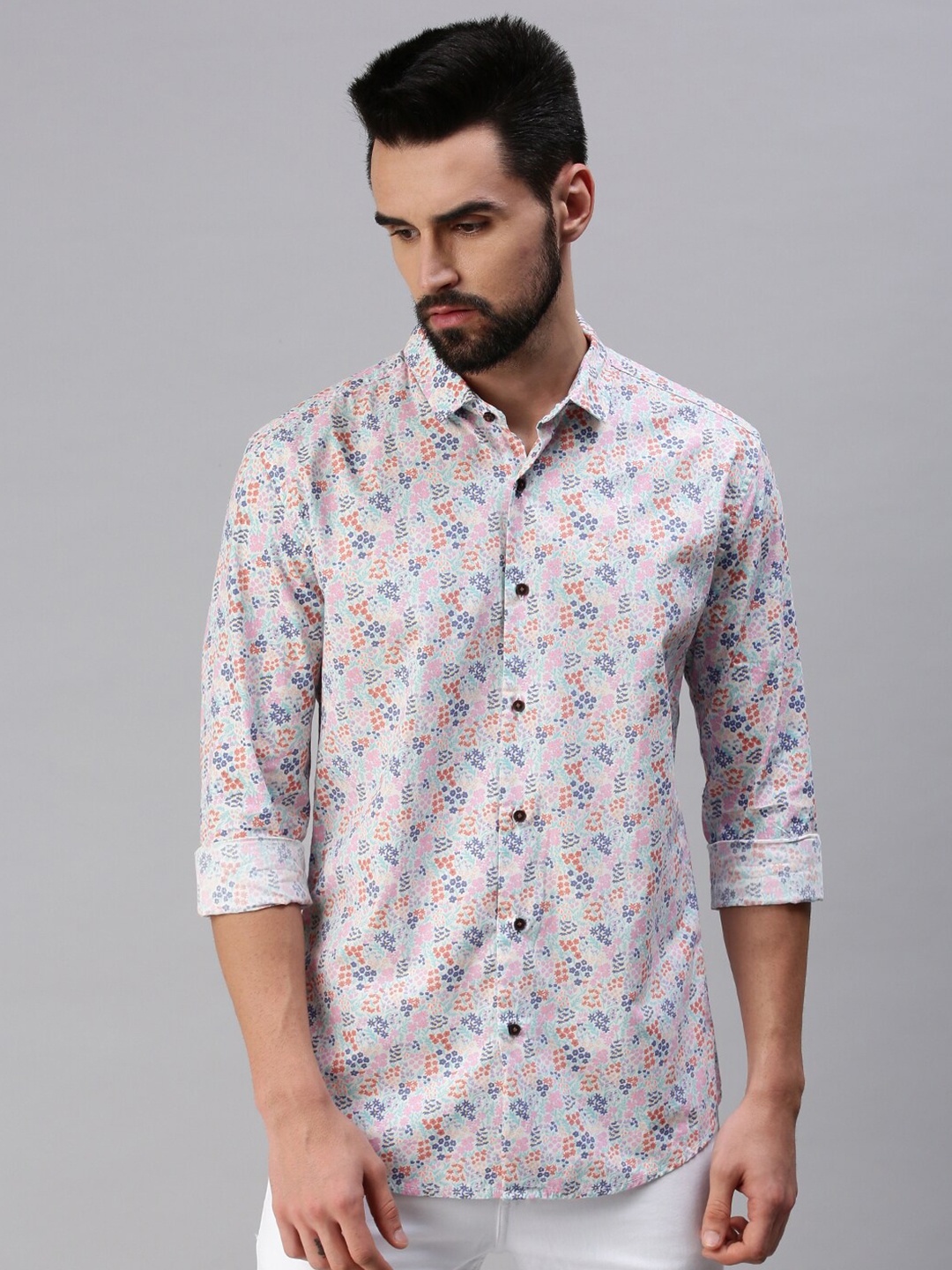 

SHOWOFF Comfort Fit Floral Printed Cotton Casual Shirt, White