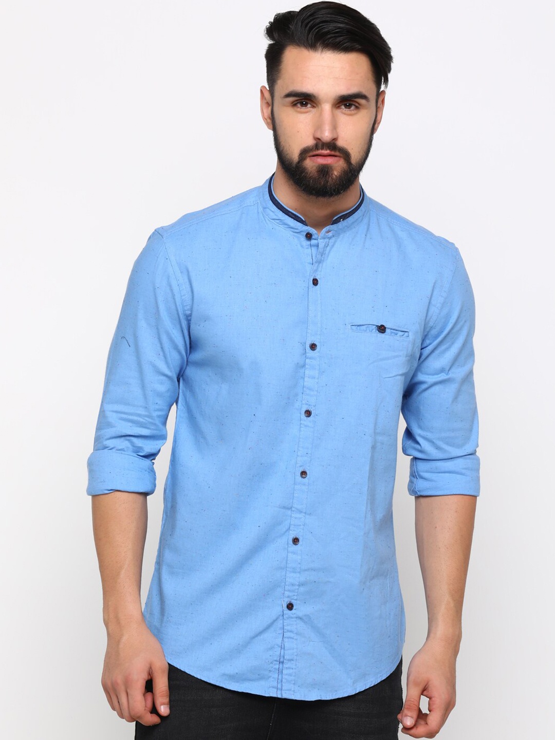 

SHOWOFF Comfort Fit Mandarin Collar Cotton Casual Shirt, Blue