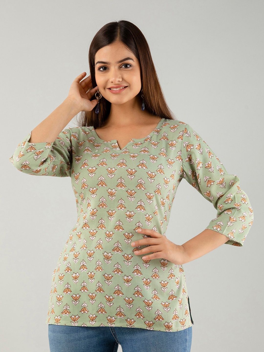 

KALINI Ethnic Motifs Printed Kurti, Green