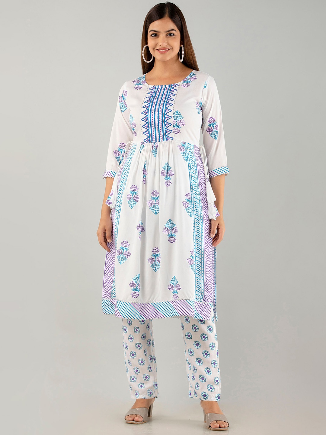 KALINI Floral Printed Pleated Gotta Patti Kurta with Pyjamas