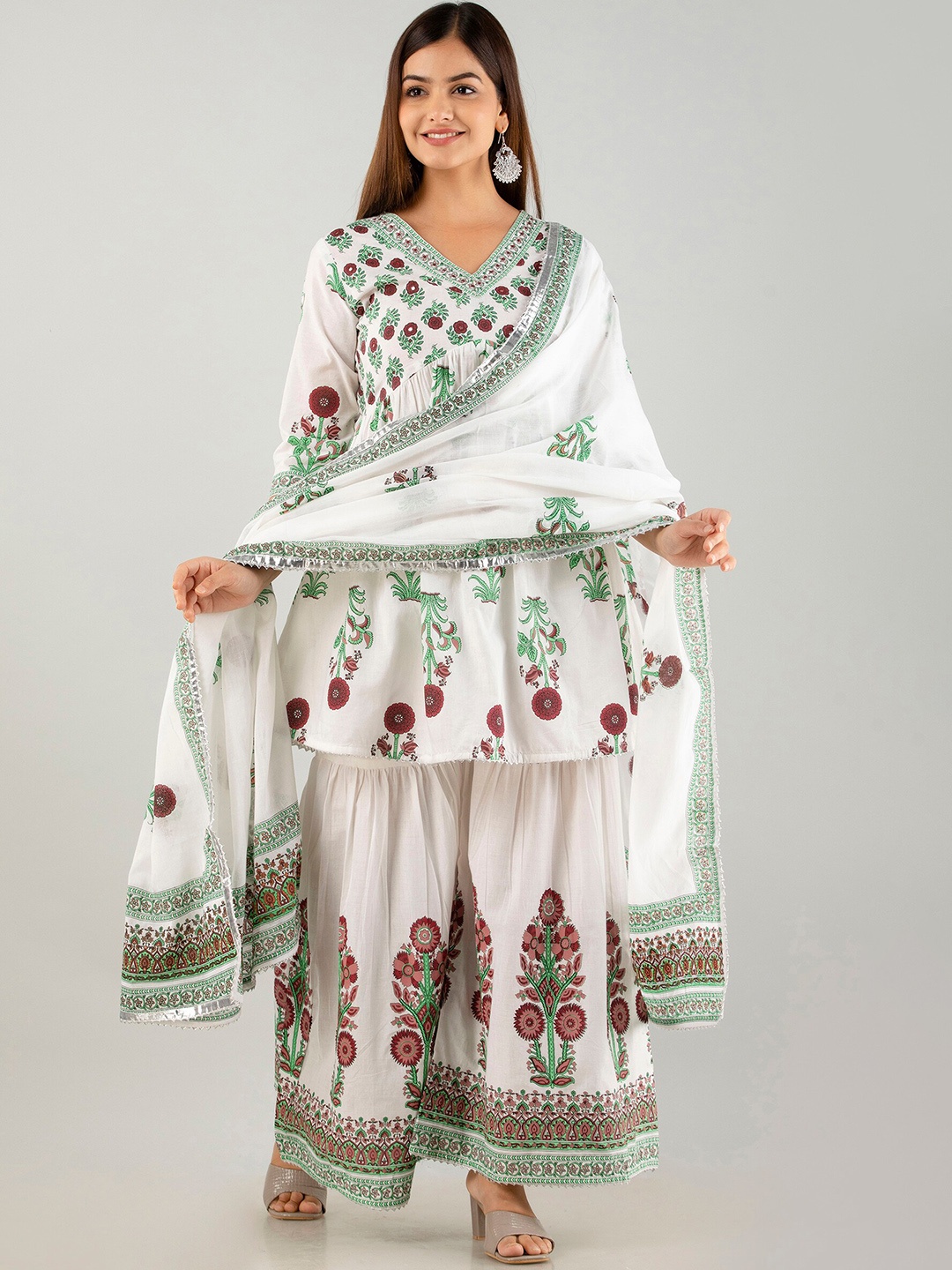 

KALINI Floral Printed Regular Kurta with Sharara & With Dupatta, White