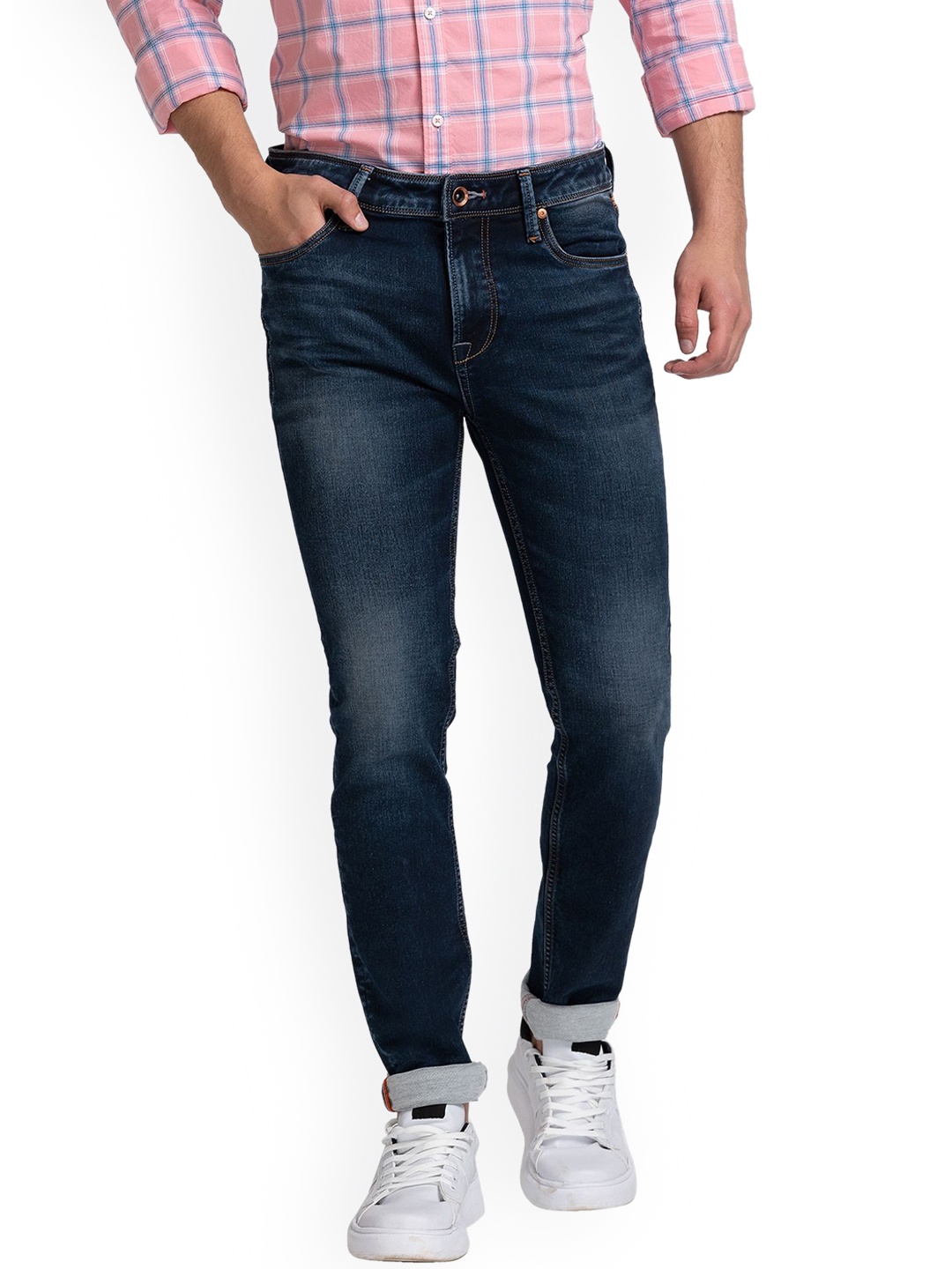 

Killer Men Clean Look Light Fade Whiskers and Chevrons Cotton Slim Fit Jeans, Blue
