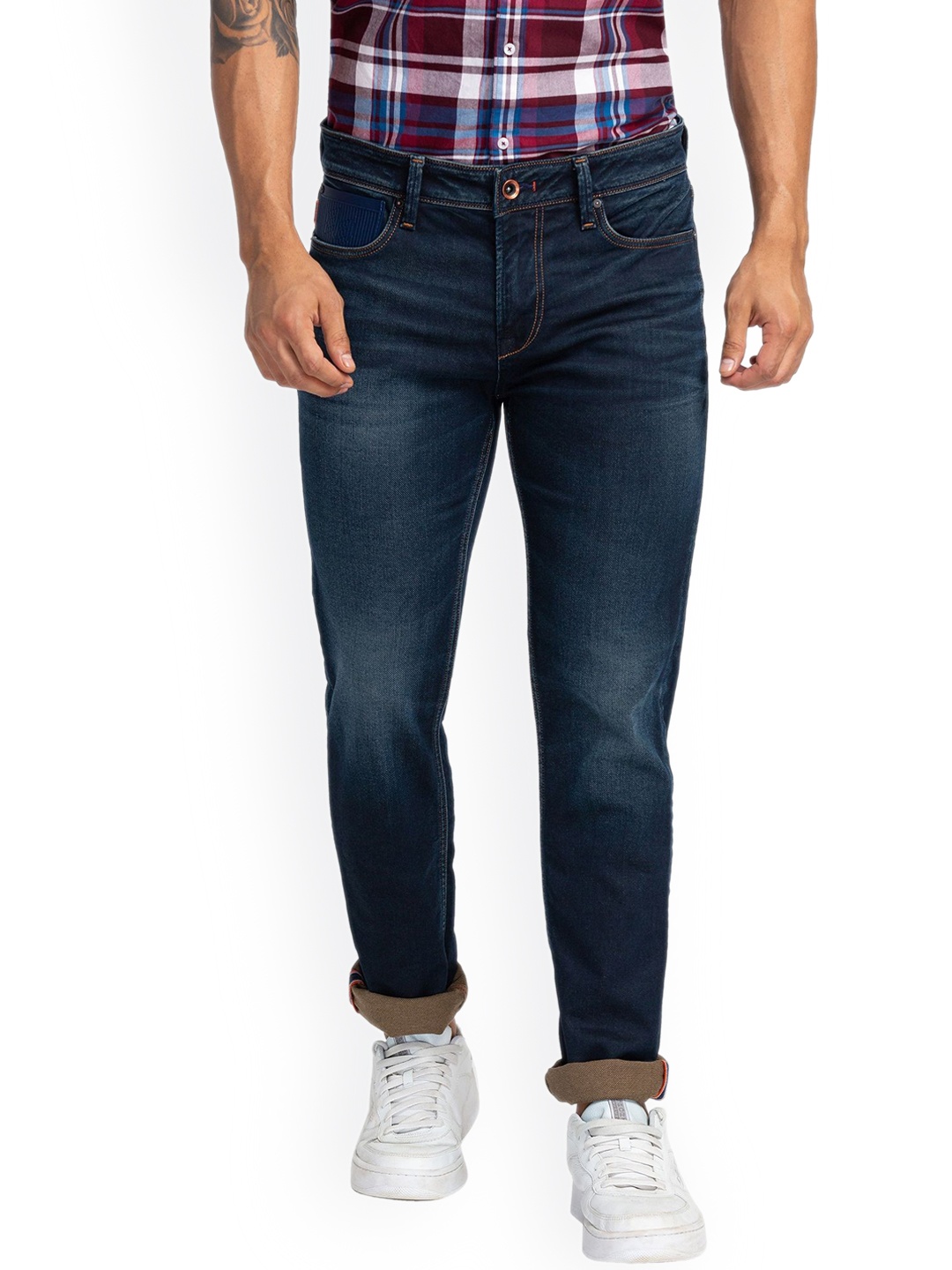 

Killer Men Clean Look Light Fade Whiskers and Chevrons Cotton Skinny Fit Jeans, Blue