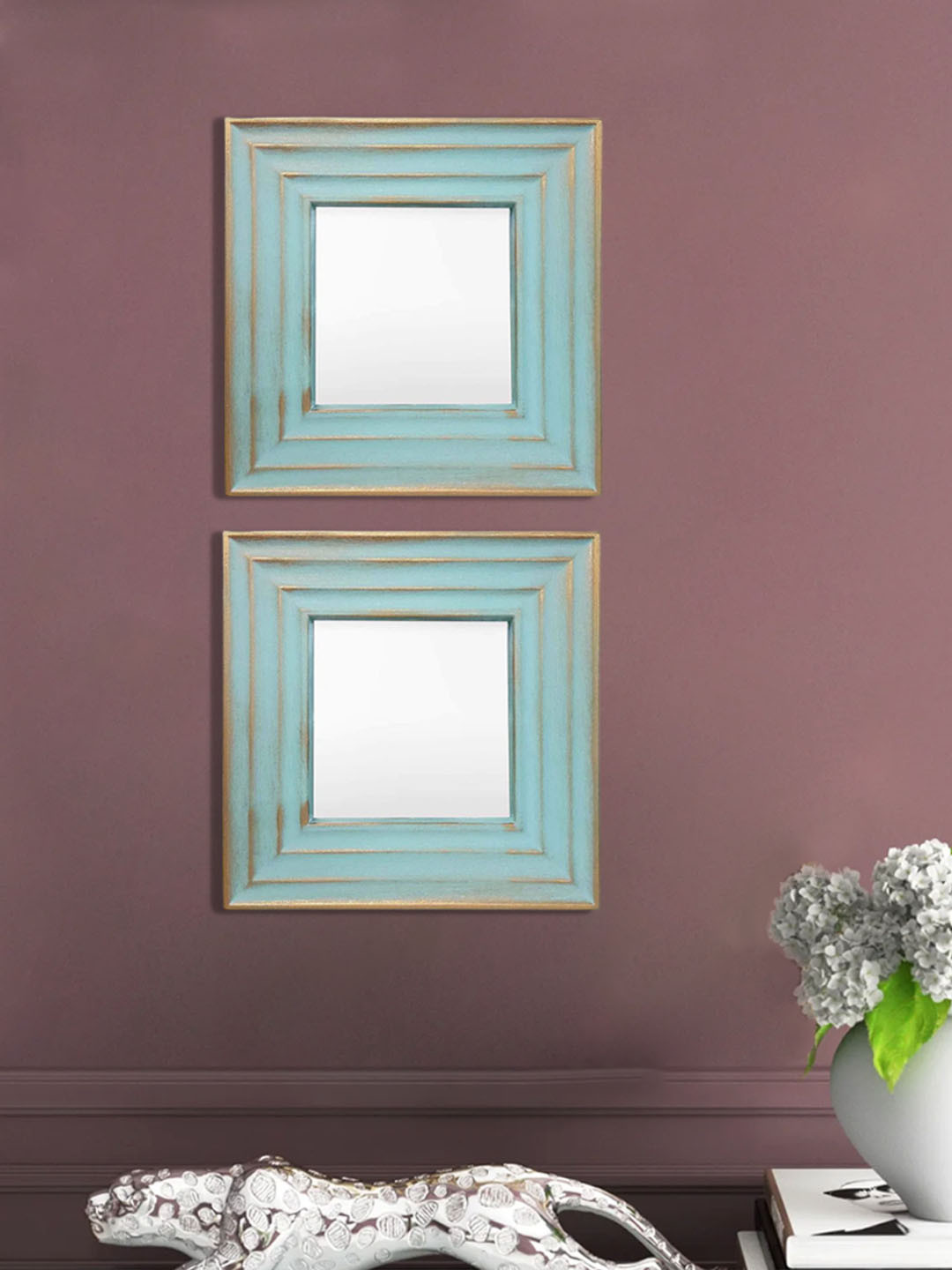 

Art Street 2-Pcs Blue Square Framed Decorative Wall Mirrors