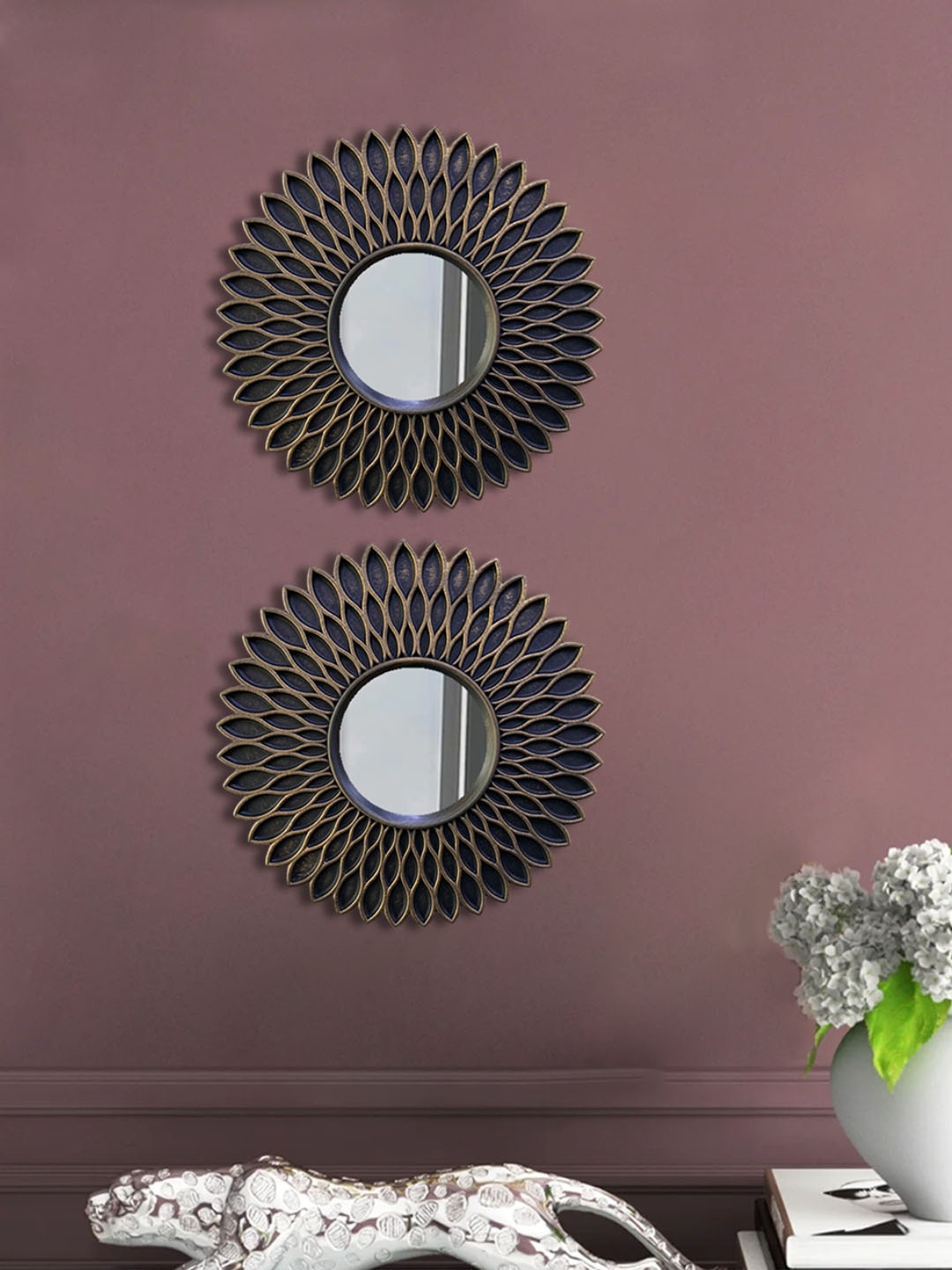 Art Street 2 Pieces Brown Round Framed Decorative Wall Mirrors