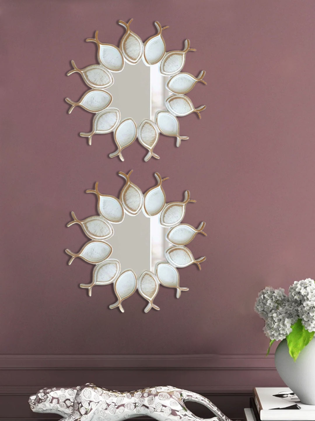 

Art Street 2 Pieces White Round Framed Decorative Mirror Wall Mirrors