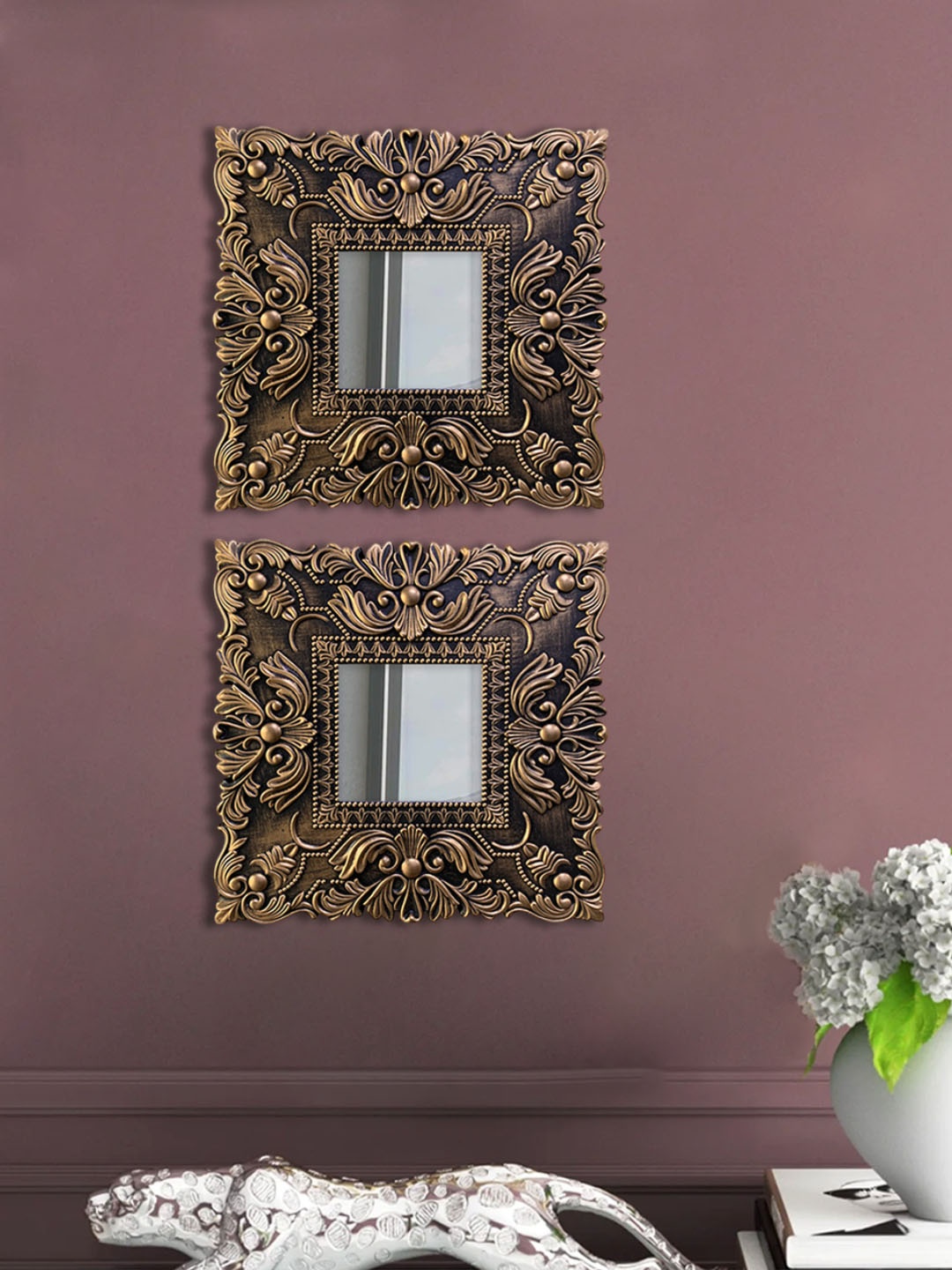

Art Street 2 Pieces Brown Square Framed Decorative Wall Mirrors