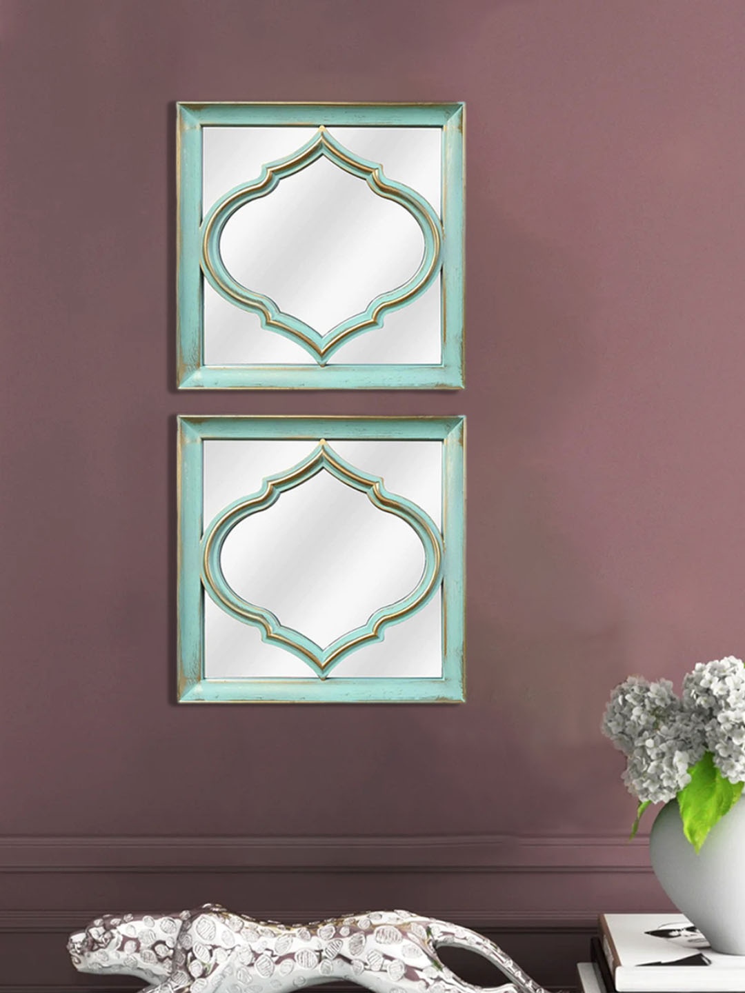 

Art Street 3 Pieces Blue Square Framed Decorative Wall Mirrors