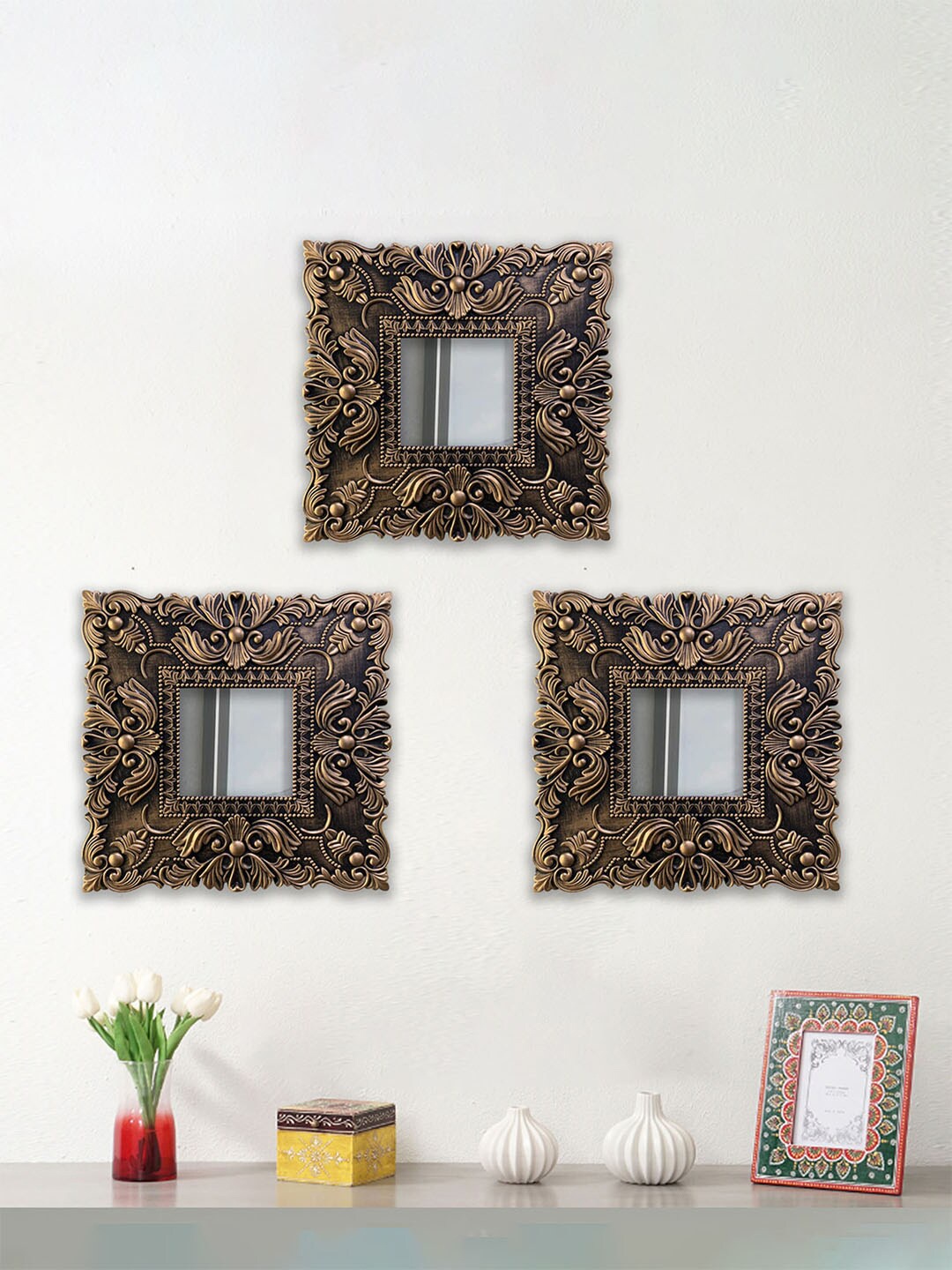 

Art Street 3 Pieces Brown Square Framed Decorative Wall Mirrors