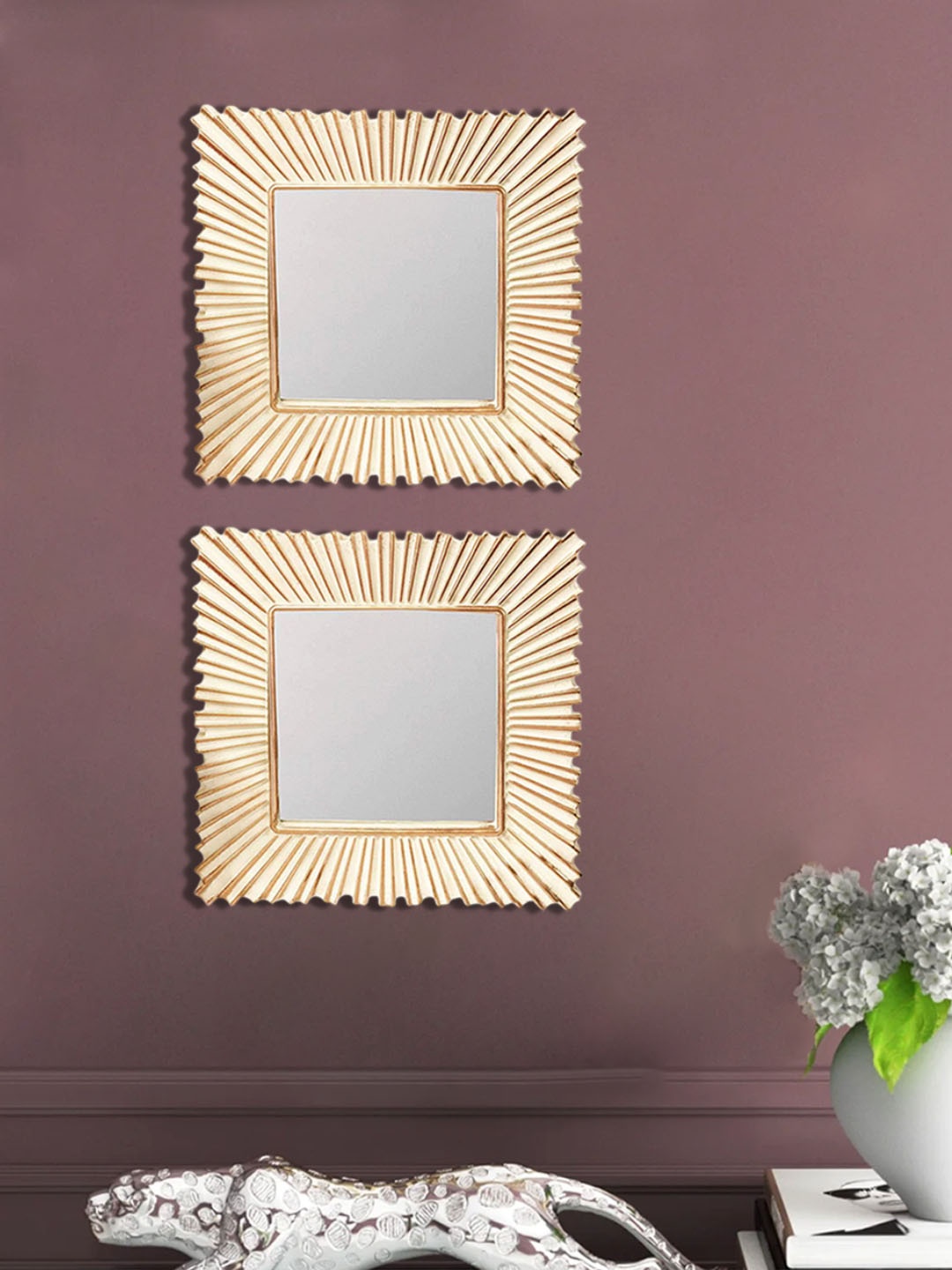 

Art Street 2 Pieces Square Framed Decorative Wall Mirrors, Gold