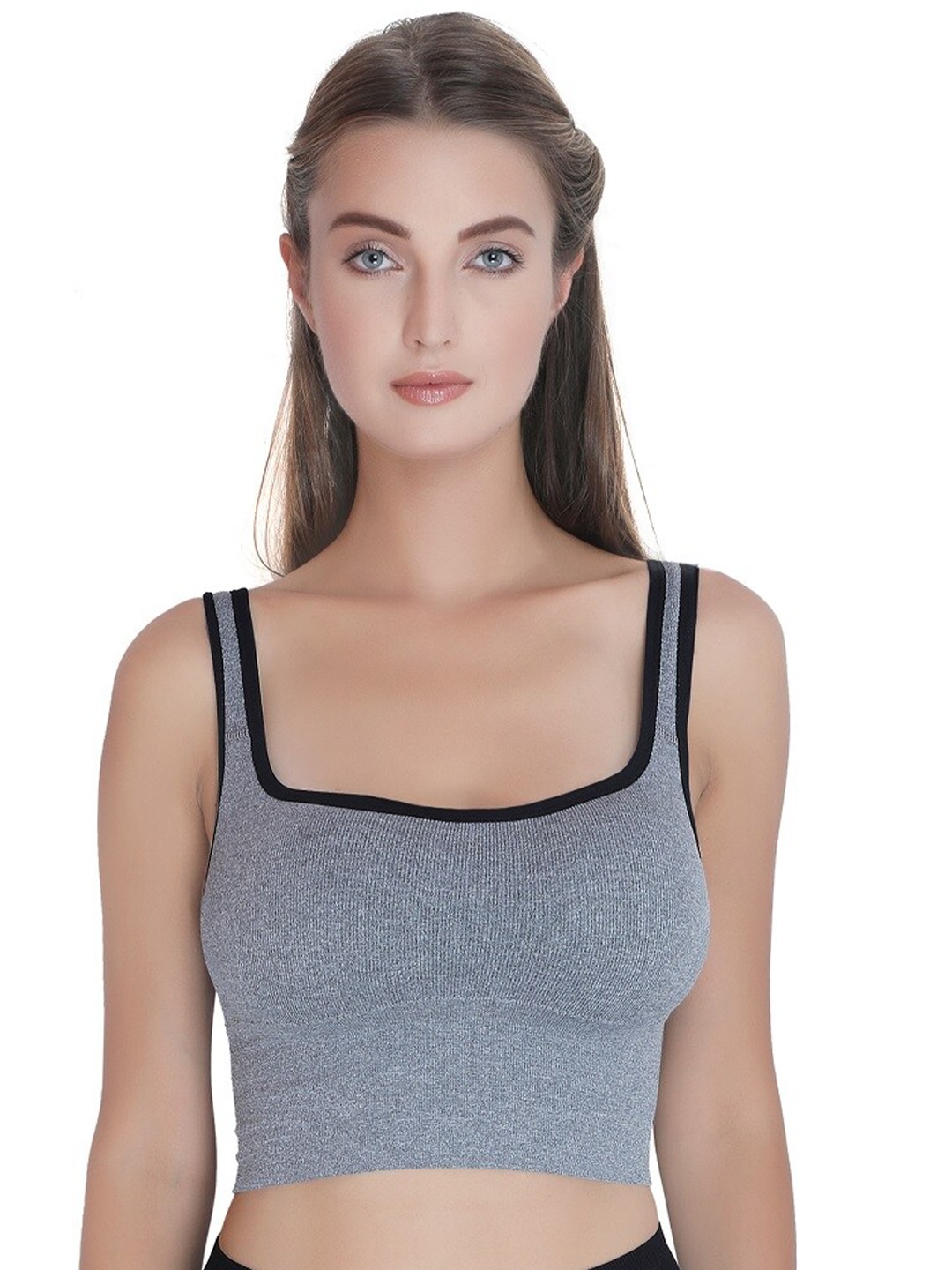 

PLUMBURY Full Coverage Lightly Padded Seamless Rapid Dry Sports Bra, Grey